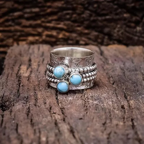Miniatura 3 de Natural Larimar Spinner Ring – 925 Sterling Silver Handmade Gemstone Ring, Unique Statement Jewelry, Fidget Anxiety Ring, Protection & Worry Ring