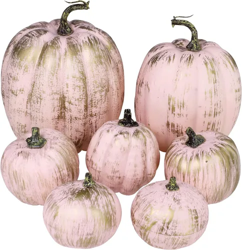 Miniatura 9 de 7 piezas de calabazas artificiales de otoño de tamaños variados, calabazas de cosecha, calabazas de espuma sintética para la temporada de otoño