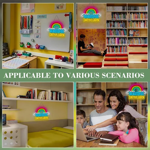 Miniatura 5 de Letrero de neón de lectura con brillo ajustable para lectura en el aula, letrero de pared y luz LED de neón para estudiantes, rincón de lectura