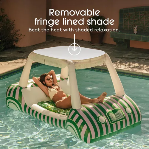 Miniatura 5 de FUNBOY Flotador de piscina de carrito de golf con estampado de palma de 90 pulgadas con 2 portavasos y pantalla de flecos extraíble, flotadores