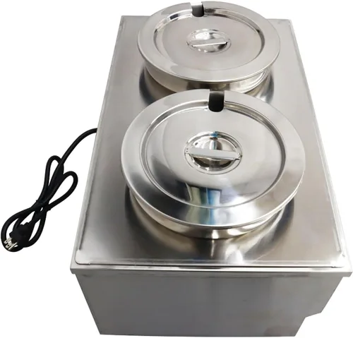 INTBUYING Calentador de sopa de alimentos con 2 cacerolas, calentador de vapor Bain Marie de acero inoxidable con 2 ollas 110 V 1500 W