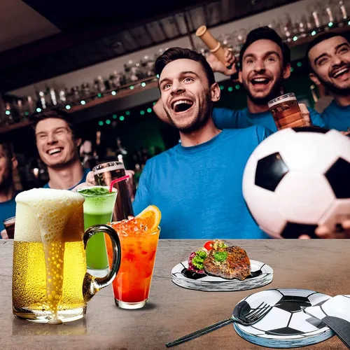 Miniatura 7 de 96 platos de fútbol y servilletas, suministros para fiesta, juegos de vajilla para fiesta de fútbol, incluye platos de papel, servilletas, tenedor