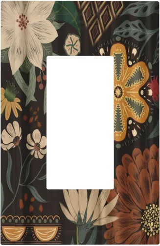 Miniatura 52 de Cubiertas de Interruptor de Luz Artísticas de Cuádruple Palanca con Hojas Tropicales Florales Boho, Flores Bohemias Decorativas Botánicas, Placas