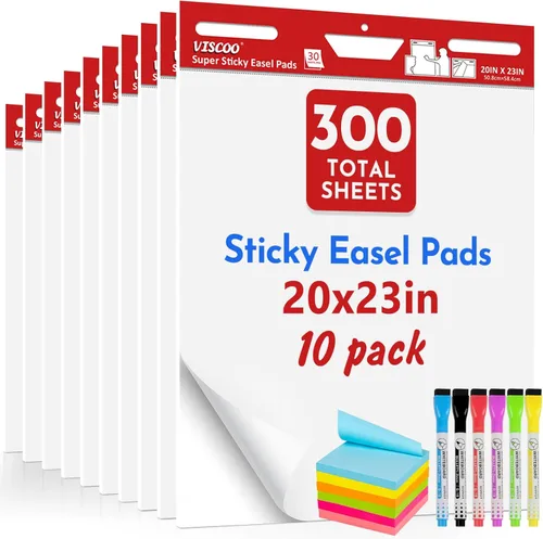 VISCOO Thickened Sticky Easel Pad, 20 x 23 Inches Large Chart Paper for Teachers, Self Stick Easel Paper for White Board, White Anchor Chart Paper,