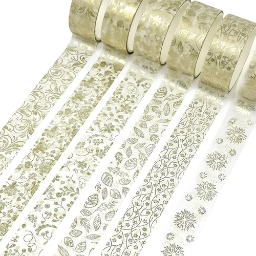 Miniatura 4 de allydrew Elegante caja de cinta washi de lámina dorada para artes y manualidades, álbumes de recortes, papelería, diario (12 rollos), floral dorado