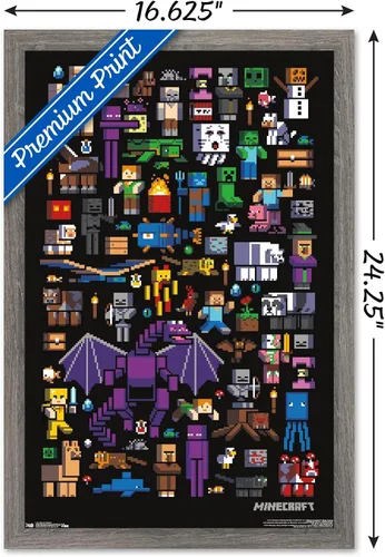 Miniatura 5 de Trends International Minecraft - Póster de pared de Mobbery, 14.725 x 22.375 pulgadas, versión con marco de madera tipo granero