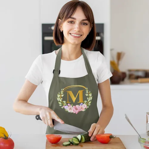 Miniatura 7 de ROKO CLOTHING Delantal de iniciales personalizadas con bolsillos, delantales de cocina personalizados para mujeres para hornear cocinar cuello