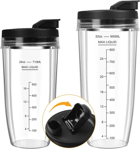 Vasos de licuadora de repuesto para Ninja, vasos de licuadora Ninja de 24 onzas y 32 onzas con tapas para llevar compatibles con Ninja BN401, BL456,