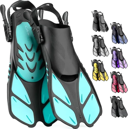 Miniatura 11 de CAPAS - Aletas de natación de talón abierto, tamaño de viaje, cortas, ajustables para buceo, adultos, hombres, mujeres y niños