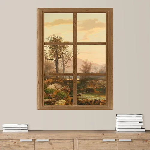 SIGNWIN Adhesivo mural removible para pared, atardecer cielo naranja, otoño, bosque, árbol, paisaje, naturaleza, arte fino, rústico, paisaje