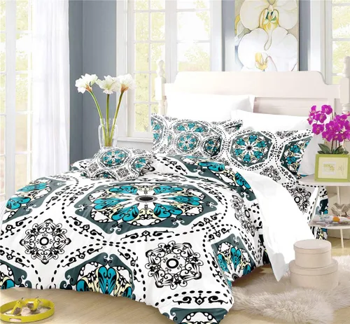 Miniatura 9 de REALIN Juego de funda de edredón de pavo real, ropa de cama colorida Phnom Penh, juego de ropa de cama azul real noble de 2/3/4 piezas, fundas