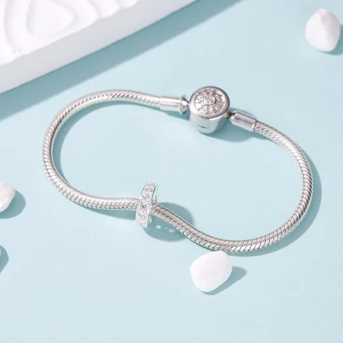 Miniatura 50 de 925 plata esterlina espaciador encanto grano con CZ transparente para pulseras Pandora Charms
