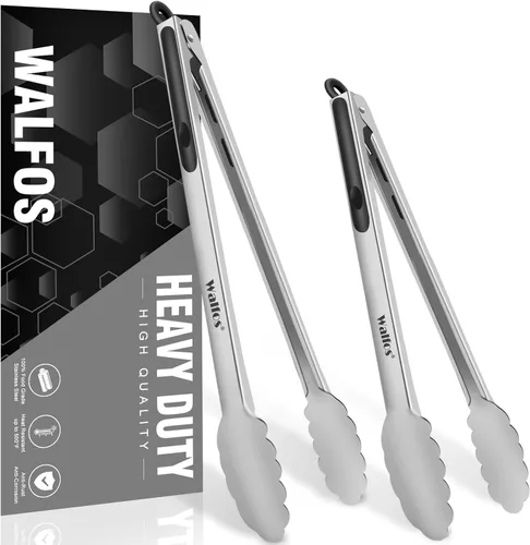Miniatura 11 de Walfos Pinzas de cocina – Juego de 3 pinzas de cocina resistentes al calor, puntas de acero inoxidable y silicona sin BPA, ideales para cocinar