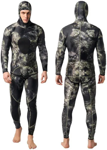Nataly Osmann Trajes de neopreno de pesca submarina de camuflaje para hombre, 0.118 in/0.059 in, neopreno, 2 piezas, con capucha, traje de buceo