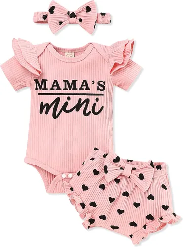 bilison Conjunto de 3 piezas de ropa de bebé para niñas y niñas recién nacidas con letras divertidas y pantalón floral con diadema para niñas recién