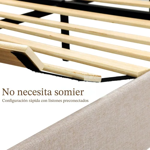 Miniatura 6 de Yechen Base de cama Queen con cabecero, marco de cama de madera con postes de madera maciza, no necesita somier, lino beige Sábanas beige