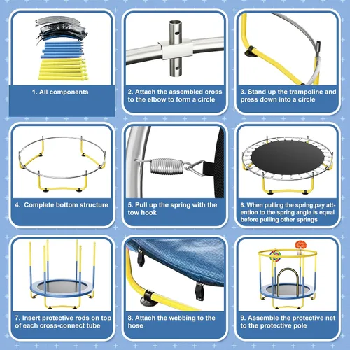 Miniatura 5 de Trampolín interior de 6 pies para niños de 1 a 8 años, mini trampolín para interiores y exteriores de 72 pulgadas con red de seguridad, aro