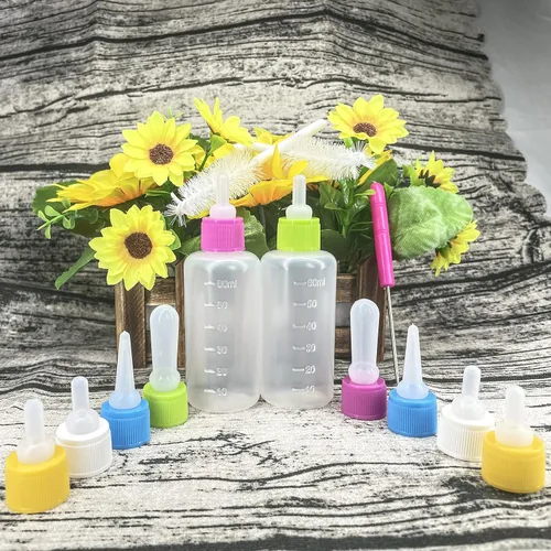 Miniatura 3 de Juego de 2 suministros de alimentación de plástico y silicona de 5 colores, botellas de líquido para apretar, mini tetinas reemplazables