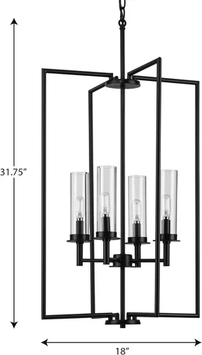 Miniatura 6 de Kellwyn Collection - Lámpara colgante de 4 luces de cristal transparente negro mate