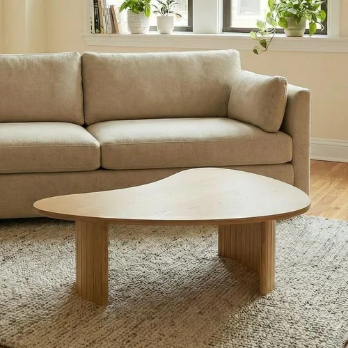 Miniatura 13 de Hyfirm - Mesa de café moderna de madera negra de 47.25 pulgadas para la sala de estar, mesa central resistente con tapa irregular de mango y patas