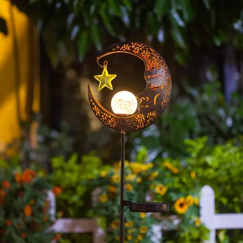 Miniatura 6 de Hapjoy - Luces solares para exteriores, decoración con forma de luna, linterna para patio, césped o camino, decoraciones con globo de cristal Bronce