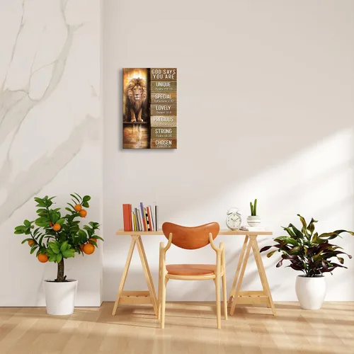 Miniatura 4 de Arte de pared con versículo bíblico, arte de pared con texto en inglés "God Says You Are ", arte de pared retro de león y cordero, póster con citas