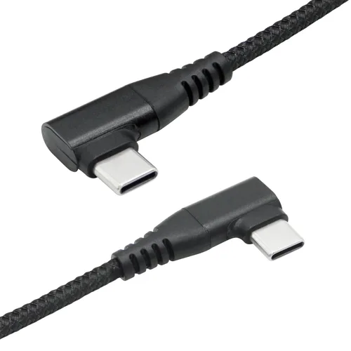 Miniatura 2 de Cable USB C a USB C en ángulo recto de 3.3 ft/3 pies, 90 grados, 60 W, PD tipo C, cable trenzado de nailon de carga rápida y transmisión de datos
