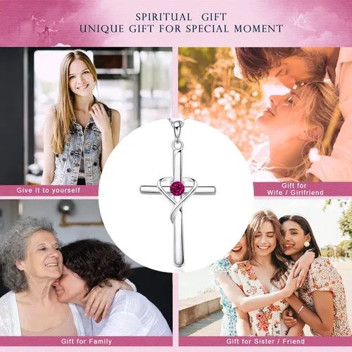 Miniatura 2 de AmorAime - Collar de cruz de plata de ley 925 para mujeres y hombres con circonita cúbica 5A para adolescentes y niñas, regalos para Navidad