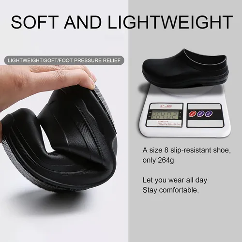 Miniatura 4 de LIPROFE Zuecos de trabajo antideslizantes negros para hombre, zapatos profesionales de chef, enfermera y jardinero, impermeables, resistentes al