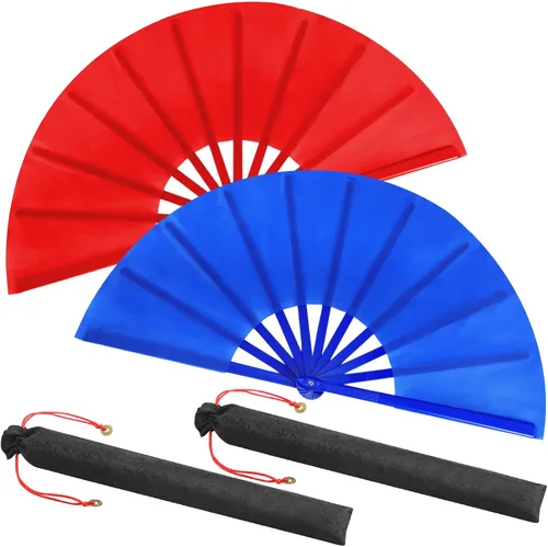Miniatura 41 de Maitys Paquete de 2 ventiladores de mano plegables grandes de 13 pulgadas, ventiladores chinos de mano grandes para baile de línea, Tai Chi