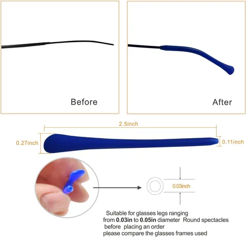 Miniatura 3 de KECHIO Puntas de silicona antideslizantes para los extremos de las gafas, almohadillas para los oídos, puntas de tubo, retenedores de gafas, puntas