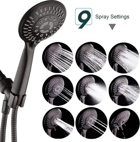 Miniatura 2 de BRIGHT SHOWERS Juego de cabezal de ducha de mano con 9 ajustes de pulverización con válvula de control de flujo de agua, bronce aceitado