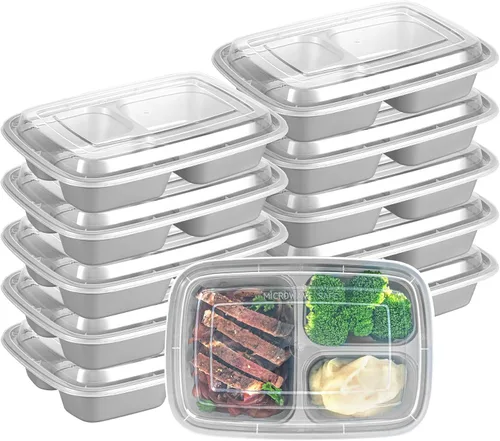 Miniatura 17 de Asporto - Cajas para llevar con compartimentos de 32 onzas, 50 recipientes para preparar comidas para microondas, 2 compartimentos, con tapas
