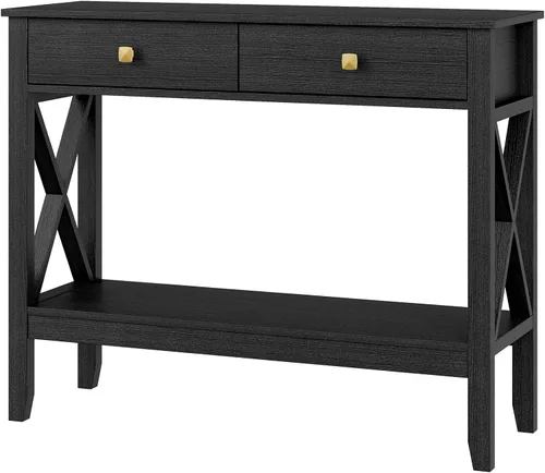 Miniatura 7 de Lomojo Mesa consola, mesa de sofá de 13.8 pulgadas de profundidad x 39.37 pulgadas de ancho x 31.5 pulgadas, mesa de entrada con 2 cajones, estante