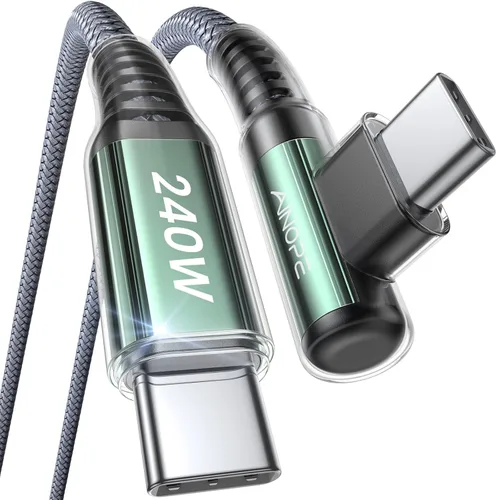 Miniatura 21 de AINOPE Cable USB C a USB C de 240W (6.6 pies, paquete de 2, USB C Chubby) Cable de carga rápida USB C a USB C, cable cargador USB C en ángulo recto