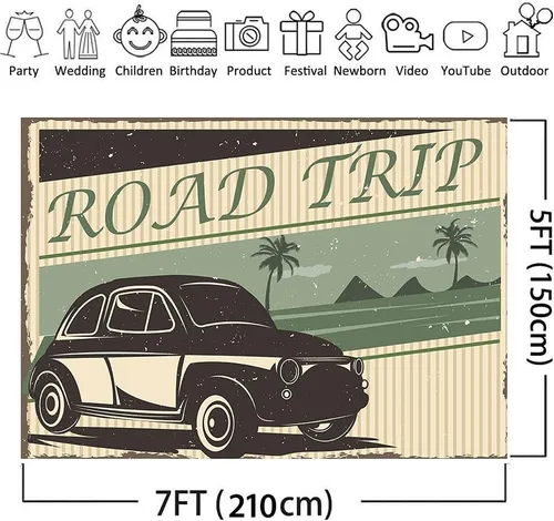 Miniatura 4 de Sello de fondo de viaje por carretera, telón de fondo de coche para niños, fiesta de feliz cumpleaños, amigos, familia, viaje, decoración, fondo, 7