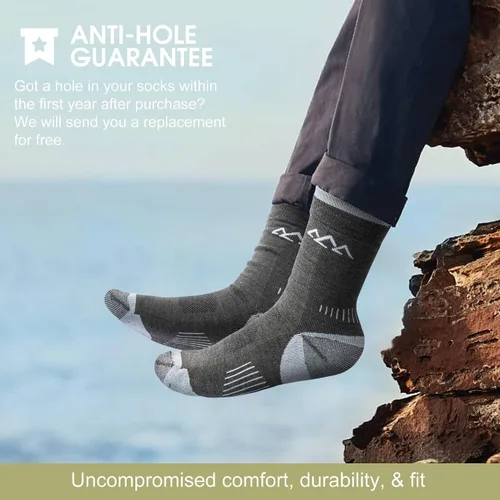 Miniatura 13 de innotree 3 Pack Men's Merino Wool Hiking Socks, Micro Crew Cushioned Hiking Walking Thermal Moisture Wicking Trekking Socks