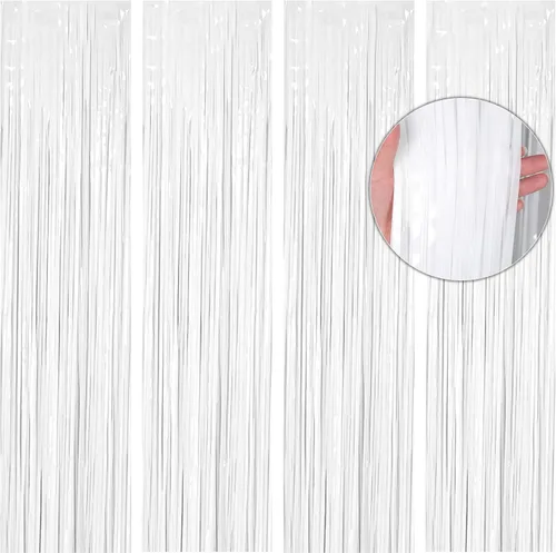 BTSD-home 4 Pack de cortinas de flecos de papel de aluminio blanco con tiras de oropel para decoración de arco de pared, puerta, cumpleaños, boda,