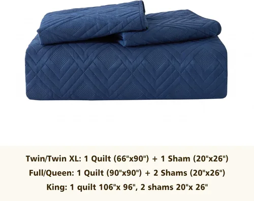 Miniatura 6 de EMME Juego de ropa de cama tamaño Queen, color azul marino, colcha suave y ligera prelavada, 3 piezas, acogedora colcha reversible de microfibra