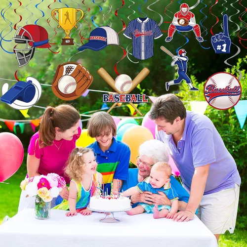 Miniatura 5 de Clabby 51 piezas de decoraciones de fiesta de béisbol, fiestas temáticas deportivas, decoración de remolinos colgantes para niños y adultos