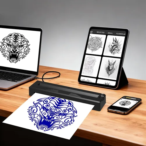 Miniatura 5 de Impresora de plantillas de tatuajes para principiantes y artistas, con 3 piezas de papel de transferencia de tatuajes, impresora térmica inalámbrica
