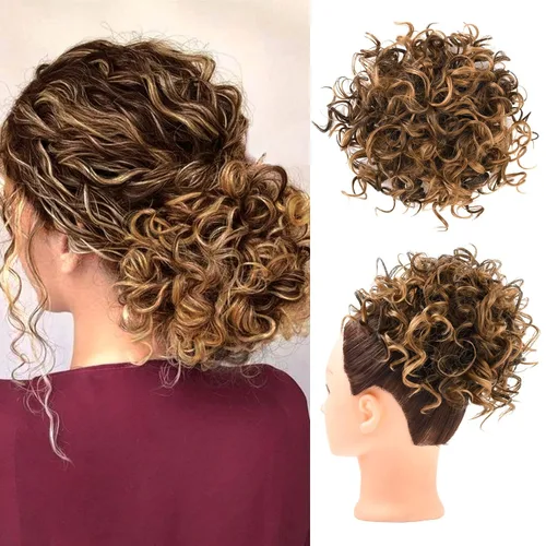 Miniatura 15 de HOOJIH - Moño rizado, pieza de cabello para moño desordenado con cordón elástico, extensión de moño grande y completo, extensión de cabello Rojo