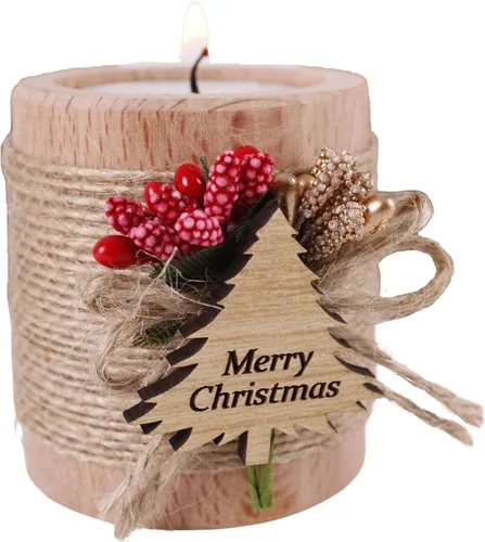 HTF Paquete de 10 Decoraciones Navideñas Portavelas de Madera para Velas de Té, Regalo para Compañero de Trabajo, Feliz Año Nuevo, Velas de Navidad,
