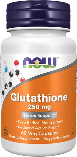 NOW Foods Suplementos, Glutatión 250 mg, Apoyo de Desintoxicación*, Neutralizador de Radicales Libres*, 60 Cápsulas Vegetales