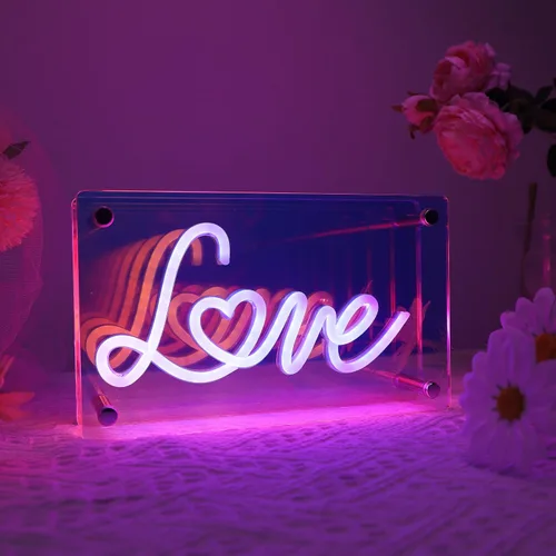 Miniatura 5 de Attivolife Letrero de neón de corazón infinito, lámpara de neón rosa iluminada, romántica caja de luz LED arcoíris con alimentación USB, decoración