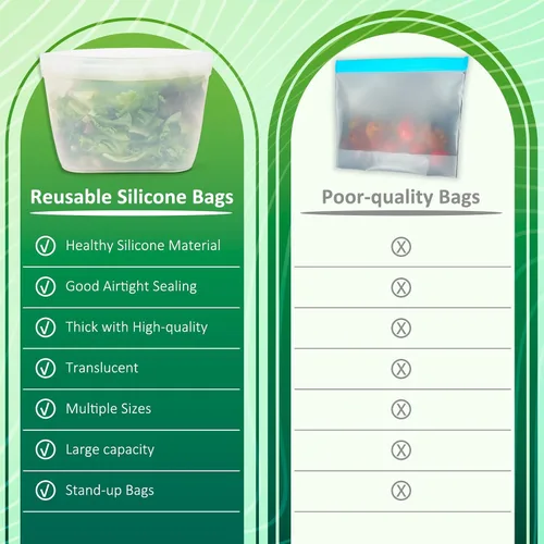 Miniatura 6 de Bolsas de silicona para almacenamiento de alimentos, contenedores reutilizables de almacenamiento de alimentos, bolsas de silicona con cierre