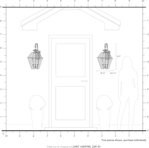 Miniatura 8 de Livex Lighting 2381-01 Westover - Farol de pared para exteriores, 3 luces, latón antiguo