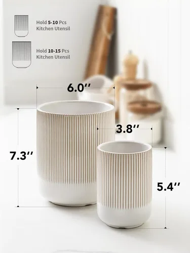 Miniatura 19 de LE TAUCI Morden - Soporte para utensilios de cocina de cerámica de 7.3 + 5.4 pulgadas para encimera, utensilios de cocina grandes para encimera