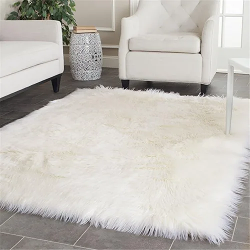 Miniatura 18 de Alfombra de piel sintética suave de lujo de piel de oveja esponjosa y lanuda para silla de dormitorio, sofá o para salón, color rosa bebé, alfombra
