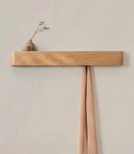 Miniatura 14 de Kazai. Perchero de pared 'Toke' – Perchero de diseño moderno con ganchos ocultos de pared – Perchero de panel de chapa de madera maciza – Roble